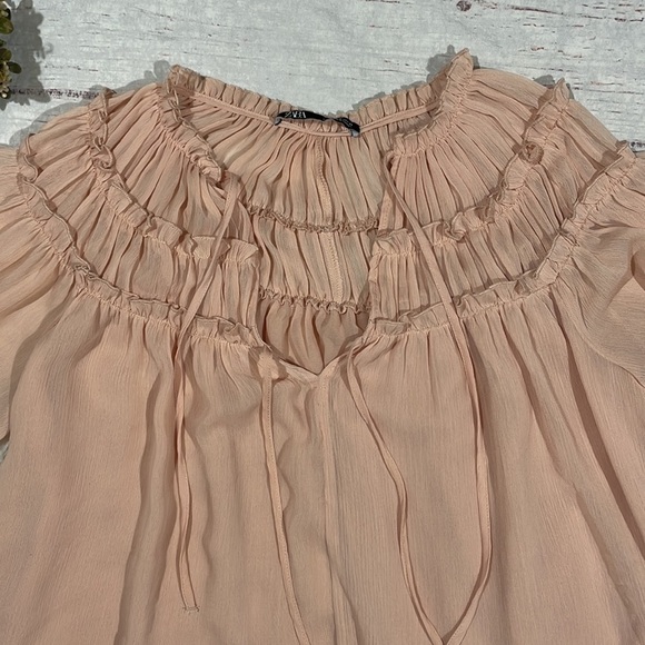 Zara Peach Chiffon Tiered Tie Blouse - Picture 7 of 8